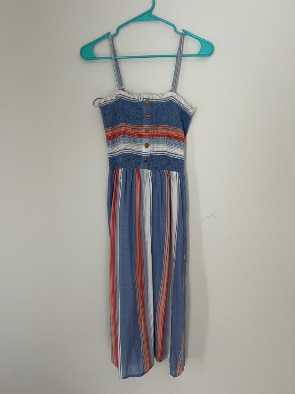 Women’s sun dress Blue Striped Smocked Stripes.